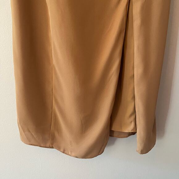 NWOT BHLDN Tan Beige One Shoulder Anamaria Georgette Midi Dress Women's size 12 - Picture 7 of 11